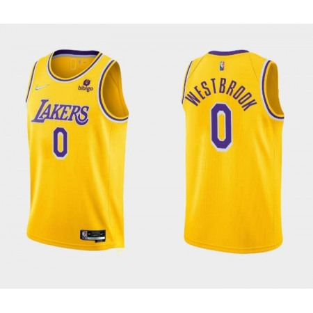 Men's Los Angeles Lakers #0 Russell Westbrook 75th Anniversary Yellow Stitched Basketball Jersey
