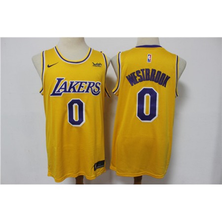 Men's Los Angeles Lakers #0 Russell Westbrook Yellow Stitched Basketball Jersey