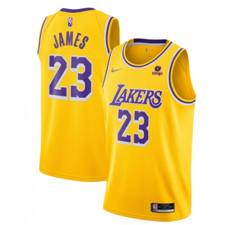 Men's Los Angeles Lakers #23 LeBron James Yellow 2021 75th Anniversary Stitched Jersey