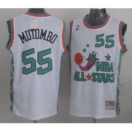 Mitchell And Ness Nuggets #55 Dikembe Mutombo White 1996 All star Stitched NBA Jersey