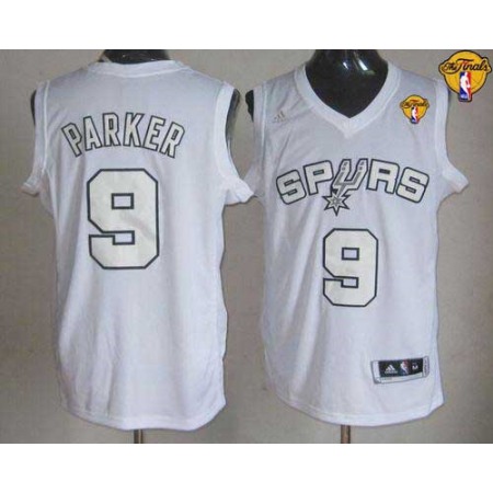 Spurs #9 Tony Parker White Winter On-Court Finals Patch Stitched NBA Jersey