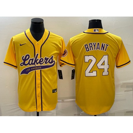 Men's Los Angeles Lakers #24 Kobe Bryant Yellow Cool Base Stitched Baseball Jersey