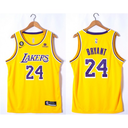 Men's Los Angeles Lakers #24 Kobe Bryant Yellow With NO.6 Patch Stitched Basketball Jersey