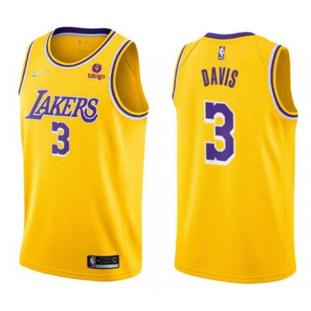 Men's Los Angeles Lakers #3 Anthony Davis 75th Anniversary Yellow Stitched Basketball Jersey