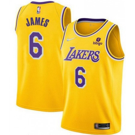 Men's Los Angeles Lakers #6 LeBron James 75th Anniversary Yellow Stitched Basketball Jersey