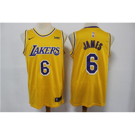 Men's Los Angeles Lakers #6 LeBron James Yellow Stitched Basketball Jersey