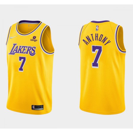 Men's Los Angeles Lakers #7 Carmelo Anthony 75th Anniversary Yellow Stitched Basketball Jersey