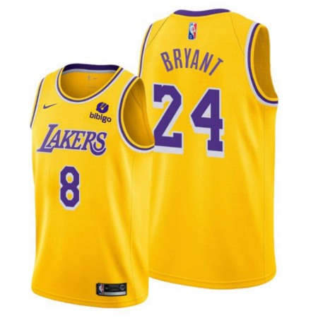 Men's Los Angeles Lakers Front #8 Back #24 Kobe Bryant "bibigo" Yellow Stitched Basketball Jersey