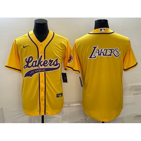 Men's Los Angeles Lakers Yellow Big Logo Cool Base Stitched Baseball Jersey