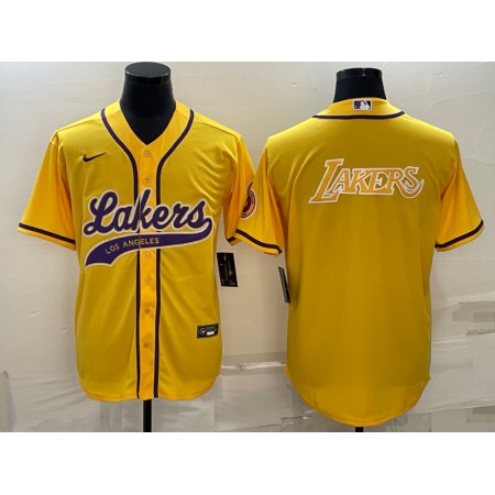 Men's Los Angeles Lakers Yellow Big Logo Cool Base Stitched Baseball Jersey