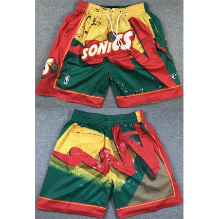 Men's Oklahoma City Thunder Green/Yellow/Red SuperSonics Shorts (Run Small)
