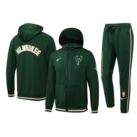 Men's Milwaukee Bucks 75th Anniversary Green Performance Showtime Full-Zip Hoodie Jacket And Pants Suit