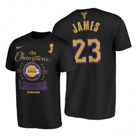 Men's Los Angeles Lakers #23 LeBron James 2020 Black Finals Champions Locker Room T-Shirt