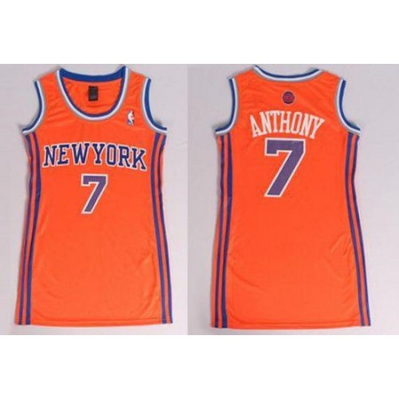 Knicks #7 Carmelo Anthony Orange Women's Dress Stitched NBA Jersey
