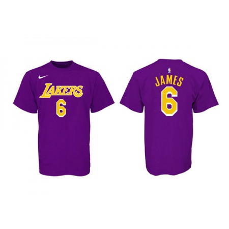Men's Los Angeles Lakers #6 LeBron James Purple/Yellow Basketball T-Shirt