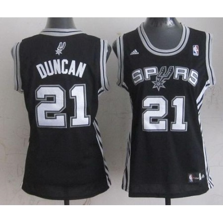 Spurs #21 Tim Duncan Black Women's Road Stitched NBA Jersey