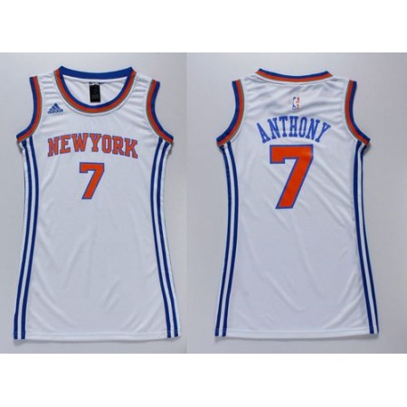 Knicks #7 Carmelo Anthony White Women's Dress Stitched NBA Jersey