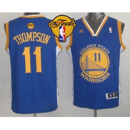 Revolution 30 Warriors #11 Klay Thompson Blue The Finals Patch Stitched Youth NBA Jersey