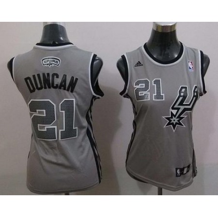 Spurs #21 Tim Duncan Grey Alternate Women's Stitched NBA Jersey