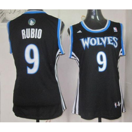 Timberwolves #9 Ricky Rubio Black Women's Alternate Stitched NBA Jersey