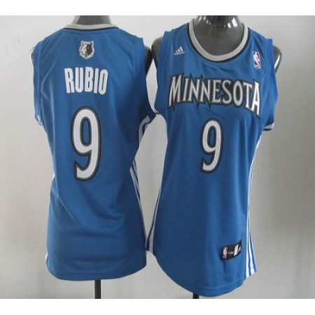 Timberwolves #9 Ricky Rubio Blue Women's Road Stitched NBA Jersey