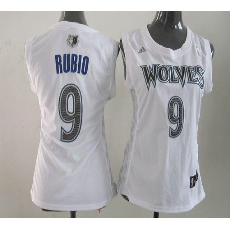 Timberwolves #9 Ricky Rubio White Women Fashion Stitched NBA Jersey