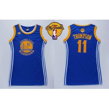 Warriors #11 Klay Thompson Blue The Finals Patch Women's Dress Stitched NBA Jersey