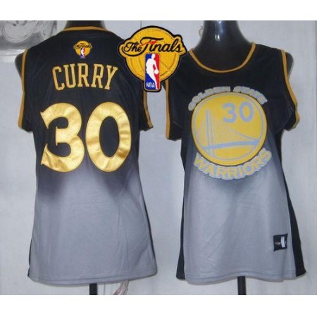 Warriors #30 Stephen Curry Black/Grey The Finals Patch Women's Fadeaway Fashion Stitched NBA Jersey