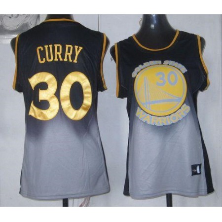 Warriors #30 Stephen Curry Black/Grey Women's Fadeaway Fashion Stitched NBA Jersey