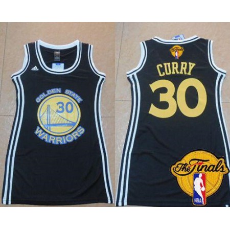 Warriors #30 Stephen Curry Black The Finals Patch Women's Dress Stitched NBA Jersey