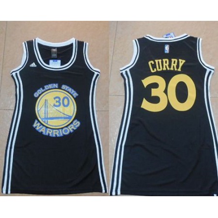 Warriors #30 Stephen Curry Black Women's Dress Stitched NBA Jersey