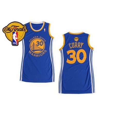 Warriors #30 Stephen Curry Blue The Finals Patch Women's Dress Stitched NBA Jersey