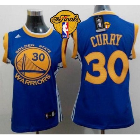 Warriors #30 Stephen Curry Blue The Finals Patch Women's Road Stitched NBA Jersey