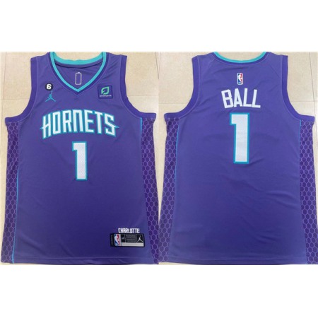 Youth Charlotte Hornets #1 LaMelo Ball Purple No.6 Patch Stitched Basketball Jersey