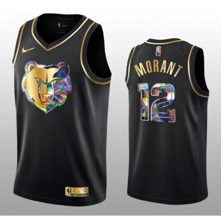 Youth Memphis Grizzlies #12 Ja Morant 2021/22 Black Golden Edition 75th Anniversary Diamond Logo Stitched Basketball Jersey