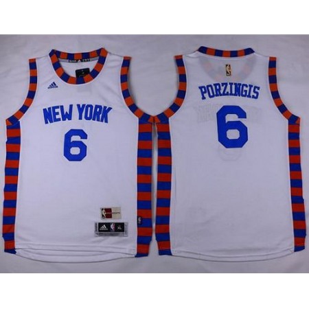 Knicks #6 Kristaps Porzingis White Hardwood Classics Performance Stitched Youth NBA Jersey