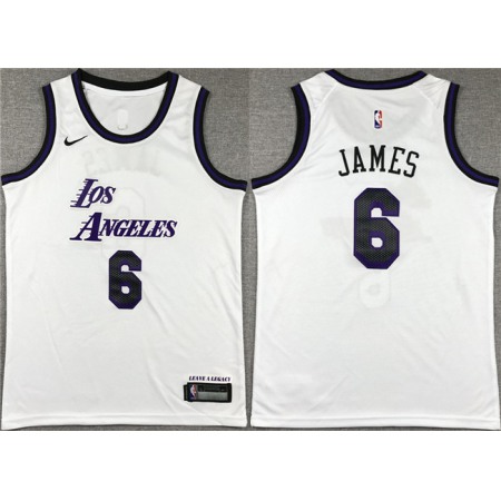 Youth Los Angeles Lakers #6 LeBron James White Stitched Basketball Jersey