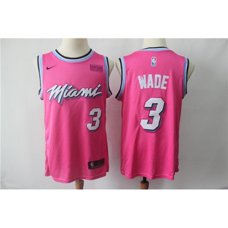 Youth Miami Heat #3 Dwyane Wade Pink 2018/19 Earned Edition Swingman Stitched Jersey