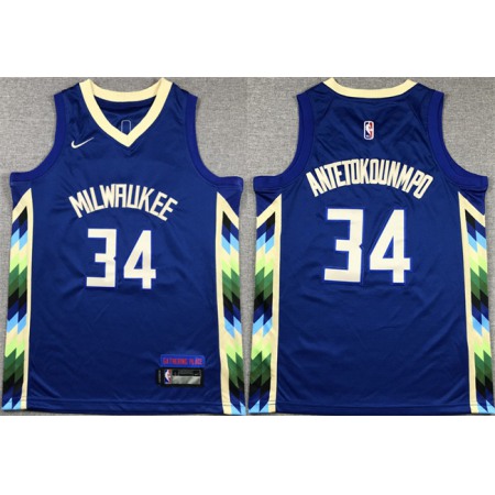 Youth Milwaukee Bucks #34 Giannis Antetokounmpo Blue City Edition Stitched Basketball Jersey
