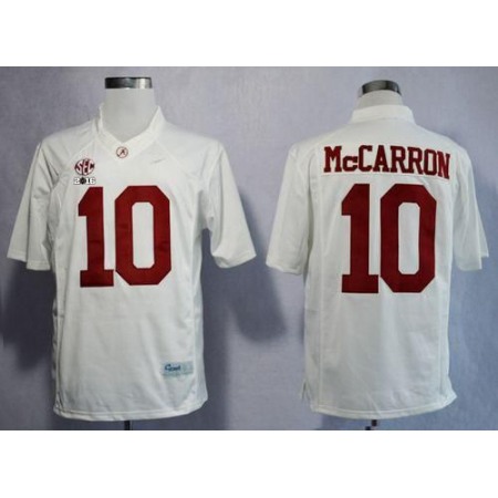 Crimson Tide #10 AJ McCarron White Limited 2016 College Football Playoff National Championship Patch Stitched NCAA Jersey