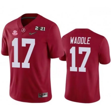 Men's Alabama Crimson Tide #17 Jaylen Waddle Red 2021 Patch Stitched Football Jersey