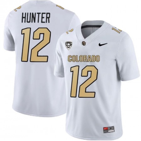 Men's Colorado Buffaloes #12 Travis Hunter White With PAC-12 Patch Stitched Football Jersey