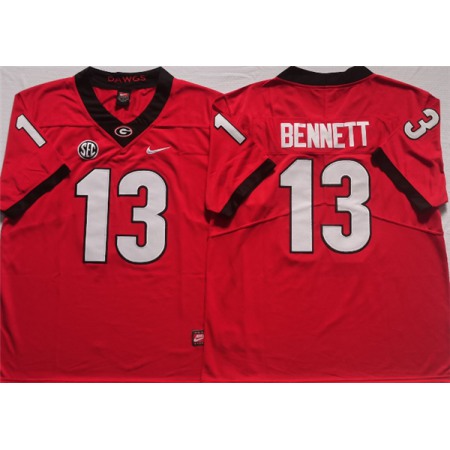 Men's Georgia Bulldogs #13 BENNETT Red College Football Stitched Jersey
