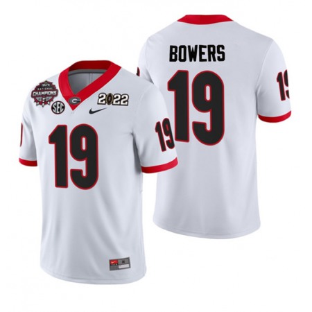 Men's Georgia Bulldogs #19 Brock Bowers 2021/22 CFP National Champions White College Football Stitched Jersey