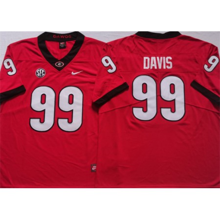 Men's Georgia Bulldogs #99 DAVIS Red College Football Stitched Jersey