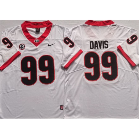 Men's Georgia Bulldogs #99 DAVIS White College Football Stitched Jersey