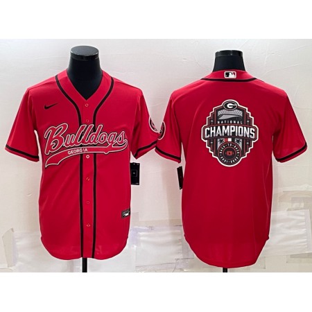 Men's Georgia Bulldogs Red Team Big Logo With Patch Cool Base Stitched Baseball Jersey