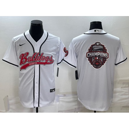 Men's Georgia Bulldogs White Team Big Logo With Patch Cool Base Stitched Baseball Jersey