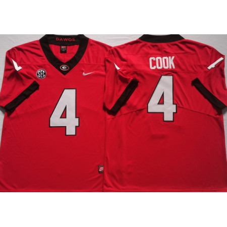 Youth Georgia Bulldogs #4 COOK Red College Football Stitched Jersey