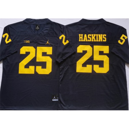 Men's Michigan Wolverines #25 HASKINS Blue Stitched Jersey